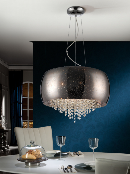 Lustra lux rotunda cupru/crom Eva Ø 50 cm, sticla suflata si cristale, inaltime reglabila, 618859 - Schuller [5]