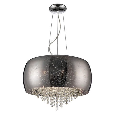 Lustra lux rotunda cupru/crom Eva Ø 50 cm, sticla suflata si cristale, inaltime reglabila, 618859 - Schuller [6]