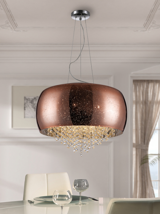 Lustra lux rotunda cupru/crom Eva Ø 50 cm, sticla suflata si cristale, inaltime reglabila, 618859 - Schuller [2]