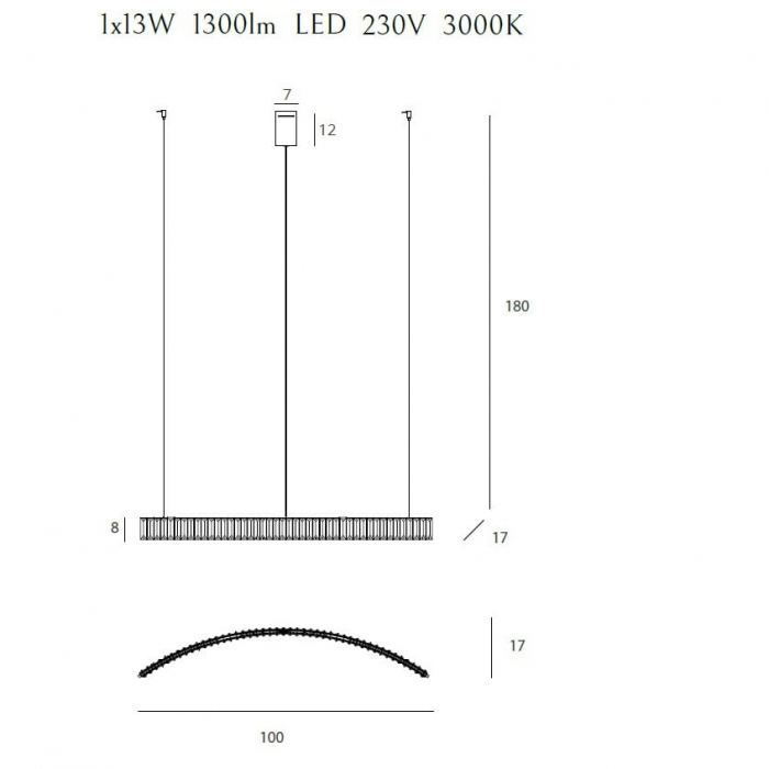 Lustra lux semicirculara iluminare LED Zanna 100x17 cm metal/cristal K9, P0392 - Maxlight [5]