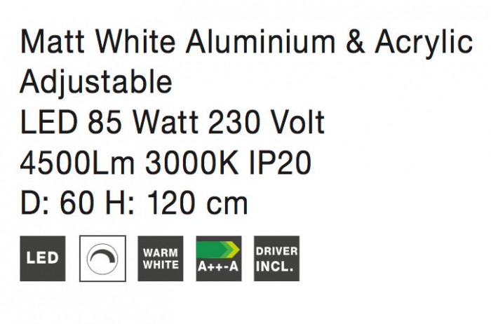 Lustra moderna alb mat Viken Ø60 cm cu iluminare LED dimabila, abajur tip cerc inaltime reglabila, 17222002 D - Novaluce [5]