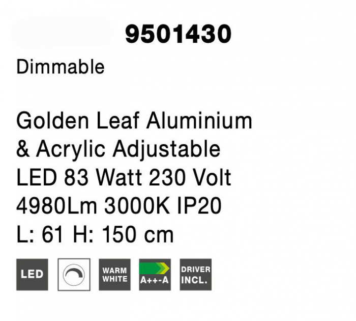 Lustra moderna aurie 3 pendule rotunde reglabile LED dimabil Kodey Ø60 cm, design lux, 9501430 - Novaluce [5]