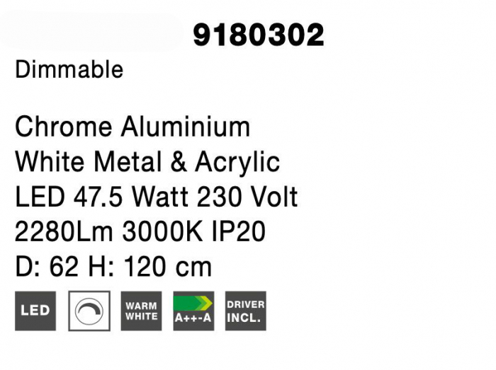 Lustra moderna crom Melin Ø62 cm LED dimabil, forma rotunda doua cercuri, 9180302 - Novaluce [11]