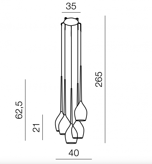 Lustra moderna cu 5 pendule suspendate Garnet 40 cm, diverse culori, detaliu metalic negru, AZ 0311 - Azzardo [4]