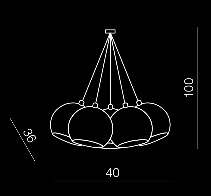 Lustra moderna cu 7 pendule tip glob crom/negru Branis 40 cm metal/sticla balistica, AZ 0635 - Azzardo [5]