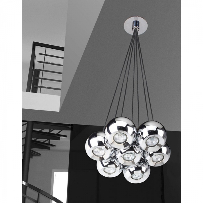 Lustra moderna cu 7 pendule tip glob crom/negru Branis 40 cm metal/sticla balistica, AZ 0635 - Azzardo [4]