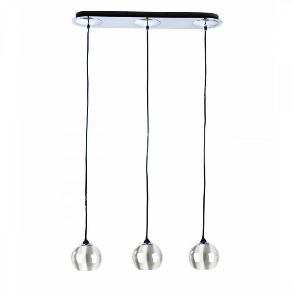 Lustra moderna liniara cu 3 pendule tip glob crom/alb/negru Branis 57 cm metal/sticla balistica, AZ 0638 - Azzardo [1]