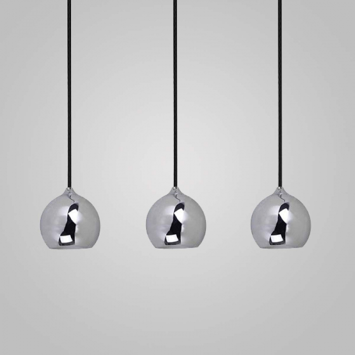Lustra moderna liniara cu 3 pendule tip glob crom/alb/negru Branis 57 cm metal/sticla balistica, AZ 0638 - Azzardo [2]