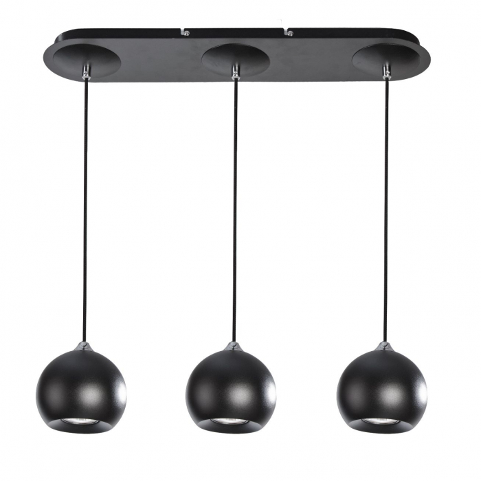 Lustra moderna liniara cu 3 pendule tip glob crom/alb/negru Branis 57 cm metal/sticla balistica, AZ 0638 - Azzardo [6]