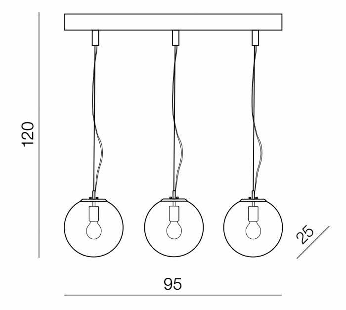 Lustra moderna liniara cu 3 pendule tip glob Yonca Line 95 cm, sticla transparenta/ crom, AZ 3103 - Azzardo [2]