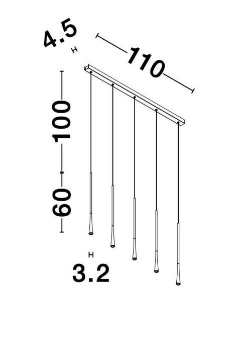 Lustra moderna liniara cu 5 pendule Govin 110 cm, iluminare LED, metal negru, 9504001 - Novaluce [7]