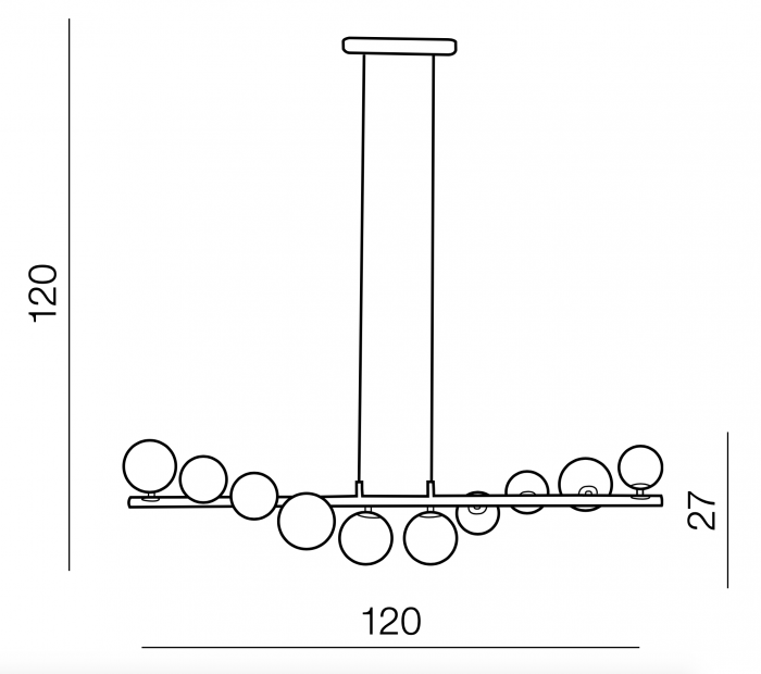 Lustra moderna liniara Maxi 120 cm, globuri albe/suport metal crom, 10 becuri, AZ 2100 - Azzardo [3]
