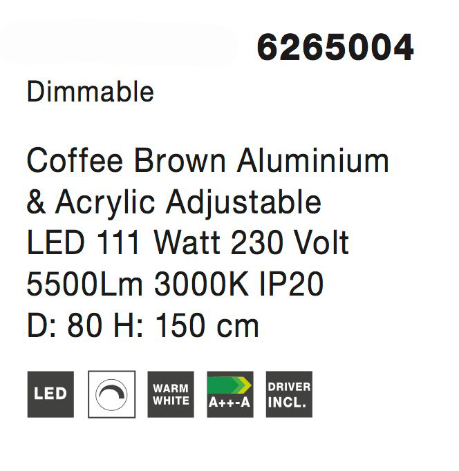 Lustra moderna maro/alb mat Viken Ø80 cm cu iluminare LED dimabila, abajur trei cercuri inaltime reglabila, 6265004 - Novaluce [5]