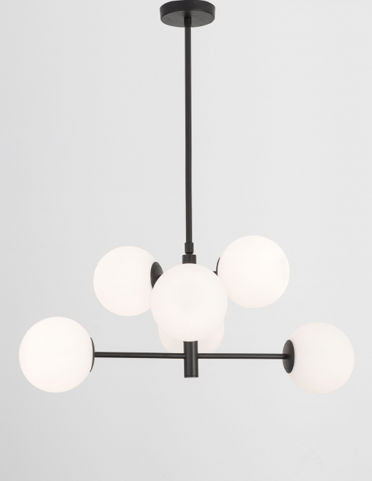 Lustra moderna neagra Buster 70 cm, 6xE14, globuri albe sticla, design lux, 9100361 - Novaluce [3]
