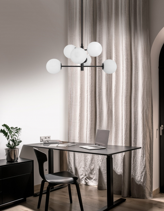 Lustra moderna neagra Buster 70 cm, 6xE14, globuri albe sticla, design lux, 9100361 - Novaluce [8]