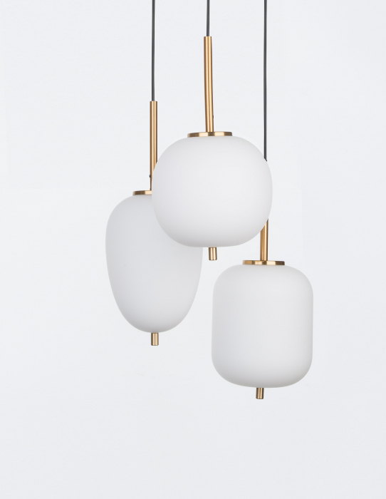 Lustra moderna rotunda 3 pendule diferite alb cu auriu Felicia Ø30 cm, sticla/metal, 9624068 - Novaluce [2]