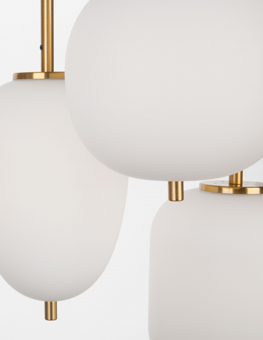 Lustra moderna rotunda 3 pendule diferite alb cu auriu Felicia Ø30 cm, sticla/metal, 9624068 - Novaluce [3]