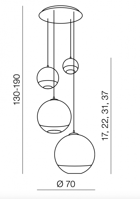 Lustra moderna Yamin 70 cm ∅,  4 becuri forma glob, inaltime reglabila, metal crom/sticla transparenta, AZ 2531 - Azzardo [5]