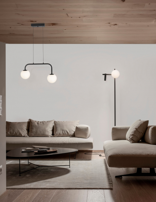 Lustra neagra cu 2 globuri albe Esila 35 cm, iluminare LED, sticla/metal, 9919602 - Novaluce [4]