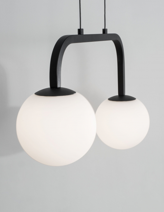 Lustra neagra cu 2 globuri albe Esila 35 cm, iluminare LED, sticla/metal, 9919602 - Novaluce [2]