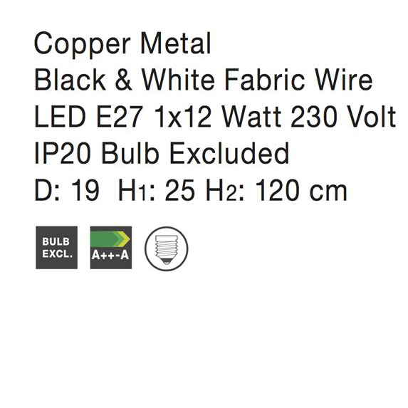 Lustra neagra/cupru tip pendul Haris abajur din tije metalice, Ø 19 cm, 7605179 - Novaluce [4]