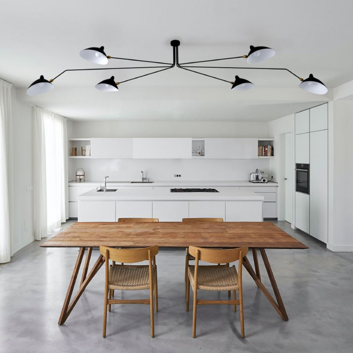 Lustra neagra design industrial Raven 6 brate reglabile, metal detalii aurii, P8706 - Stepintodesign [2]