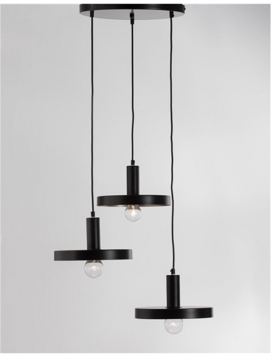 Lustra neagra moderna Hindia, cu 3 pendule metal Ø 56 cm, inaltime reglabila, 9417051 - Novaluce [4]