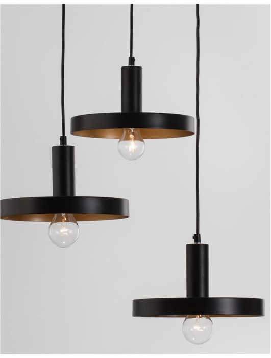 Lustra neagra moderna Hindia, cu 3 pendule metal Ø 56 cm, inaltime reglabila, 9417051 - Novaluce [2]