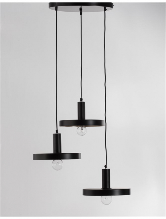 Lustra neagra moderna Hindia, cu 3 pendule metal Ø 56 cm, inaltime reglabila, 9417051 - Novaluce [3]