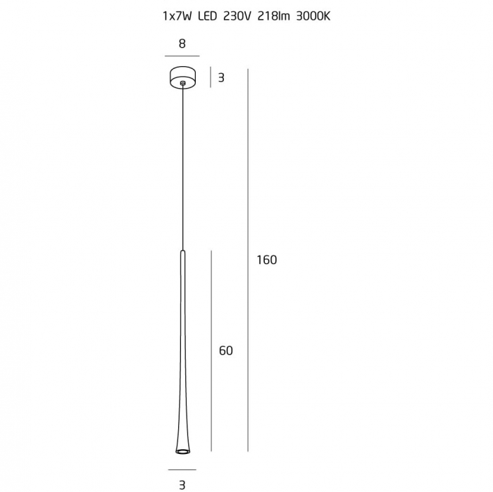 Lustra neagra tip pendul iluminare LED Deus Ø 3 cm inaltime reglabila 60-160 cm, P0373 - Maxlight [2]