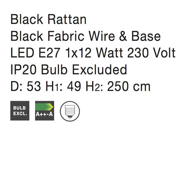 Lustra neagra tip pendul premium Marga, din ratan, Ø 53 cm, inaltime reglabila, 9586691 - Novaluce [4]