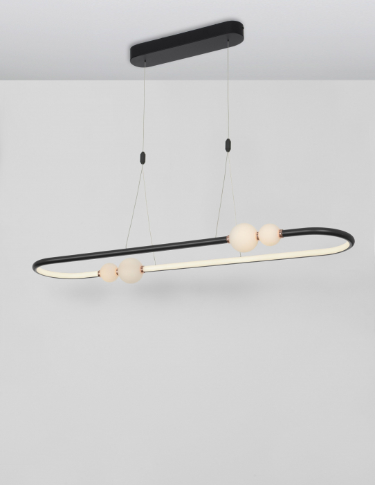 Lustra orizontala dimabila LED neagra/aurie Charon 100 cm, detalii glob albe sticla, design modern, 9820603 - Novaluce [3]