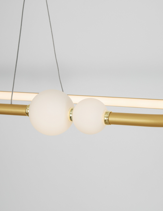 Lustra orizontala dimabila LED neagra/aurie Charon 100 cm, detalii glob albe sticla, design modern, 9820603 - Novaluce [13]