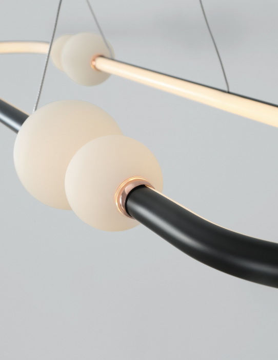 Lustra orizontala dimabila LED neagra/aurie Charon 100 cm, detalii glob albe sticla, design modern, 9820603 - Novaluce [4]