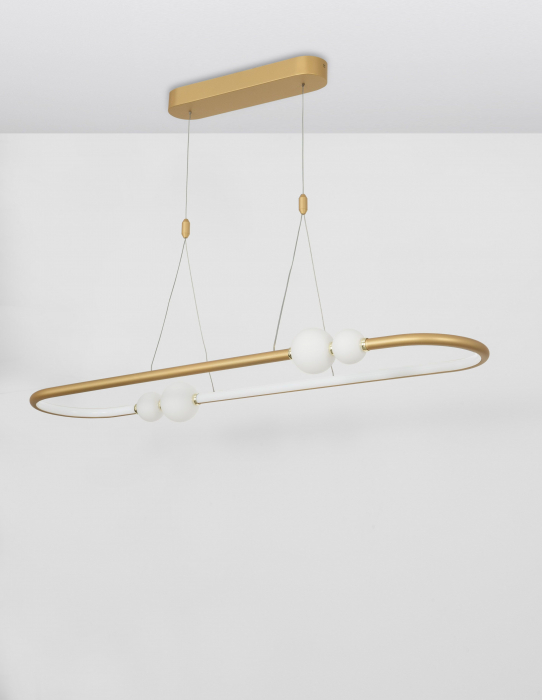 Lustra orizontala dimabila LED neagra/aurie Charon 100 cm, detalii glob albe sticla, design modern, 9820603 - Novaluce [10]