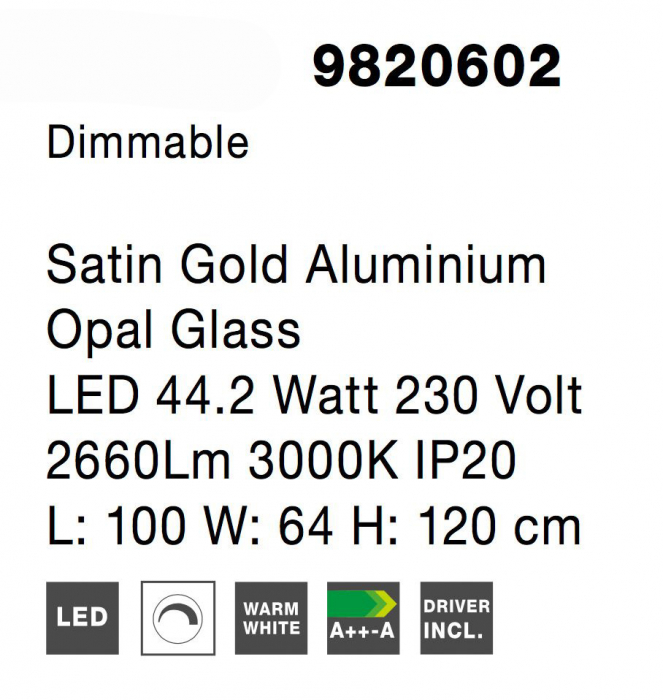 Lustra orizontala dimabila LED neagra/aurie Charon 100 cm, detalii glob albe sticla, design modern, 9820603 - Novaluce [15]