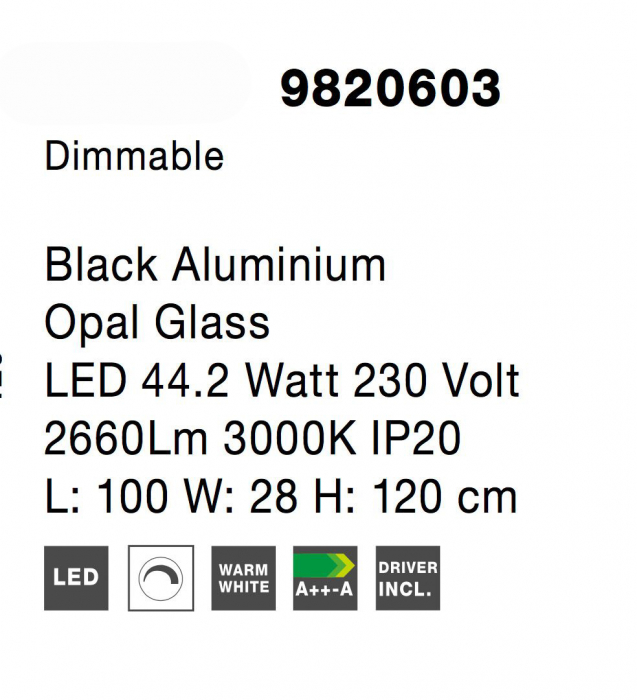 Lustra orizontala dimabila LED neagra/aurie Charon 100 cm, detalii glob albe sticla, design modern, 9820603 - Novaluce [6]