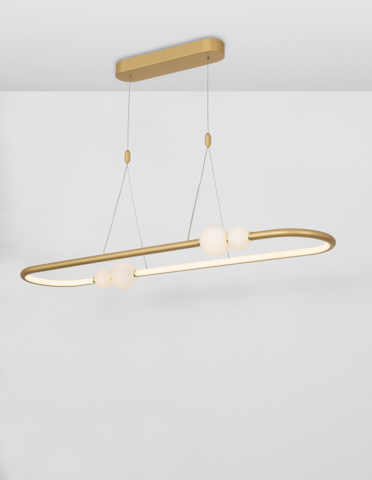 Lustra orizontala dimabila LED neagra/aurie Charon 100 cm, detalii glob albe sticla, design modern, 9820603 - Novaluce [11]