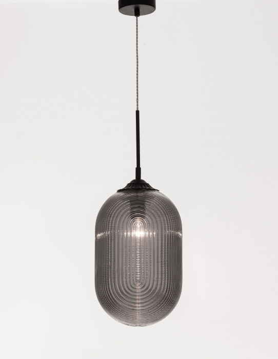 Lustra pe fir cilindrica Paz sticla alba/galbena/fumurie, design retro, 9119110 - Novaluce [3]