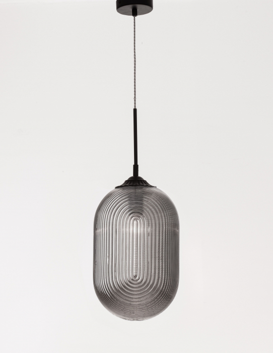 Lustra pe fir cilindrica Paz sticla alba/galbena/fumurie, design retro, 9119110 - Novaluce [2]