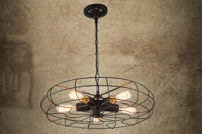 Lustra pe fir neagra stil industrial Pavol Ø 47 cm in forma de ventilator, metal, 5 becuri, AZ 2532 - Azzardo [4]