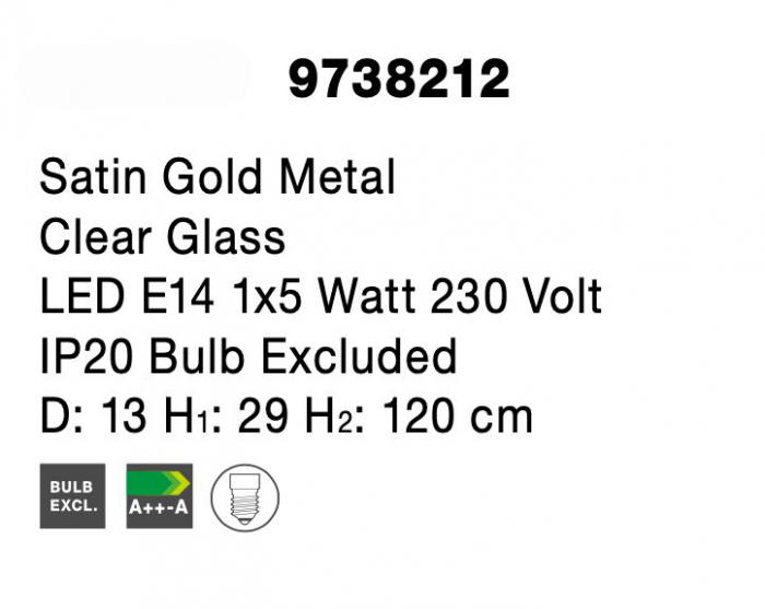 Lustra pe fir retro sticla transparenta Niraj Ø13 cm forma ovala, detalii metal auriu satinat, 9738212 - Novaluce [6]