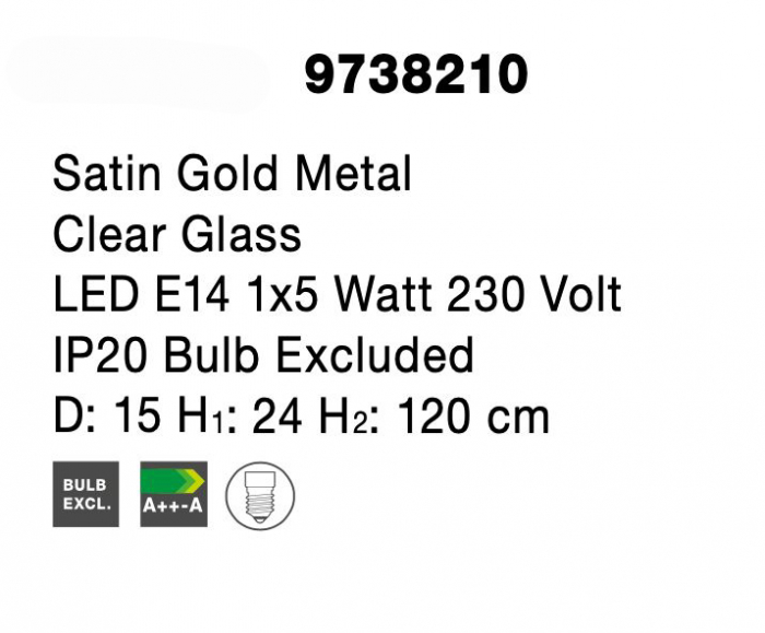 Lustra pe fir retro sticla transparenta Niraj Ø15 cm, detalii metal auriu satinat, 9738210 - Novaluce [7]
