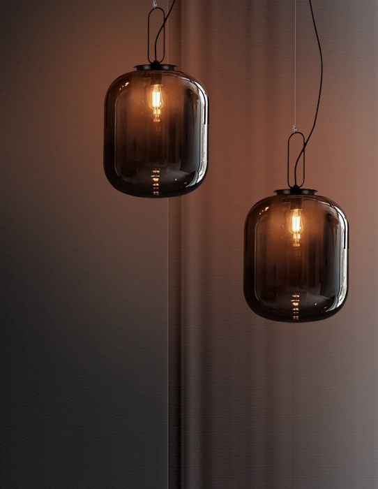 Lustra pe fir sticla fumurie Raja Ø25/35 cm, forma cilindrica, design industrial, 9120669 - Novaluce [6]