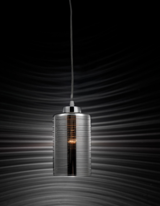 Lustra pe fir Stripe sticla fumurie crom, forma cilindrica, design modern, 9361561 - Novaluce [2]