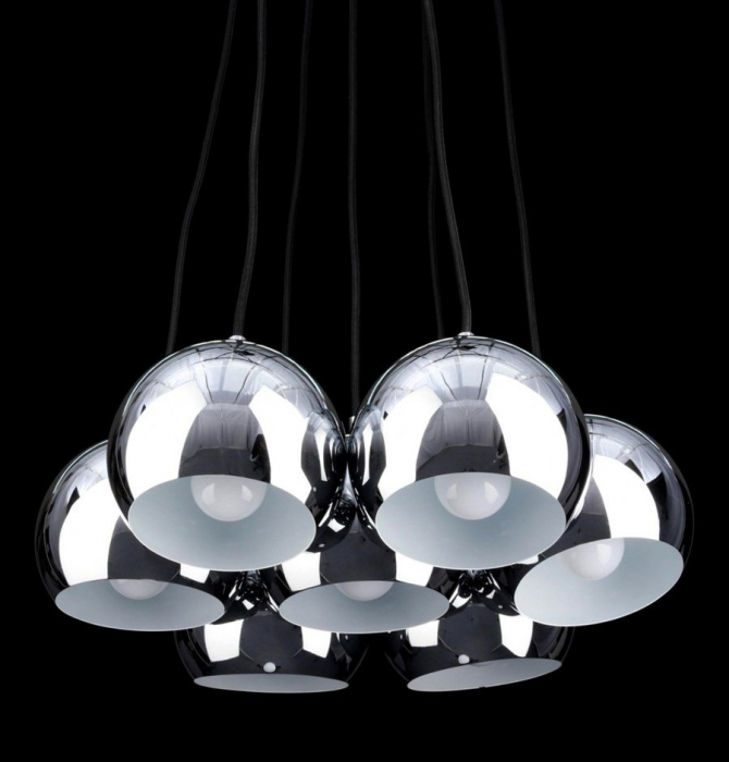 Lustra pendul 7 globuri metal negru lucios/auriu - crom/alb Clopas 45 Ø cm, design modern, AZ 1032 - Azzardo [6]