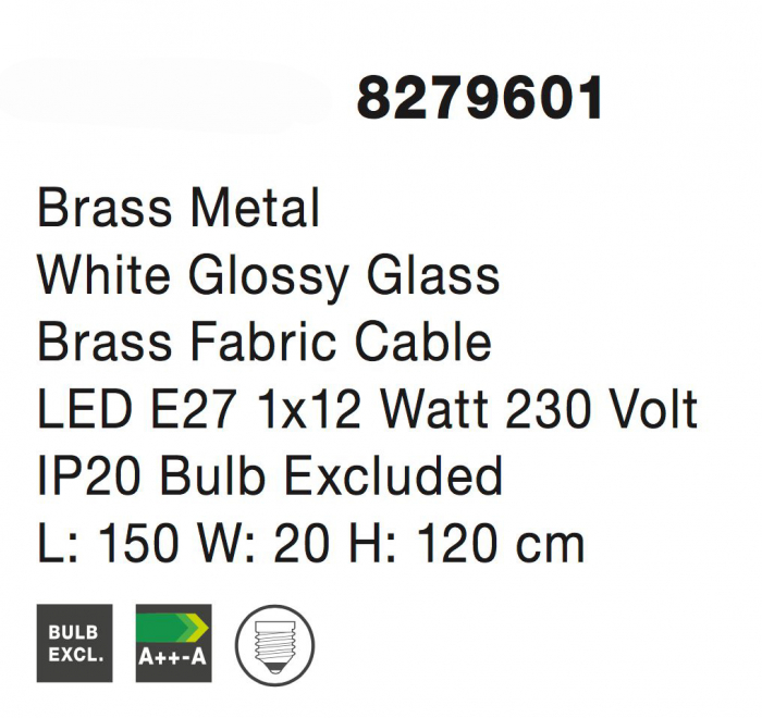 Lustra pendul aurie cu glob alb sticla Evan 150 cm, prindere doua puncte tavan, design modern lux, 8279601 - Novaluce [4]