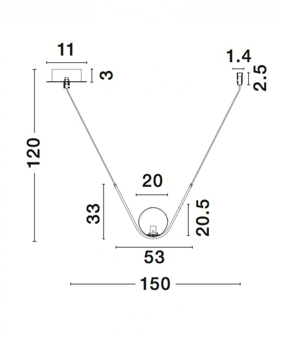 Lustra pendul aurie cu glob alb sticla Evan 150 cm, prindere doua puncte tavan, design modern lux, 8279601 - Novaluce [3]