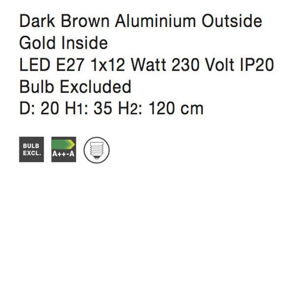 Lustra pendul conic maro Vemor Ø 20 cm metal, inaltime reglabila, 8942204 - Novaluce [4]