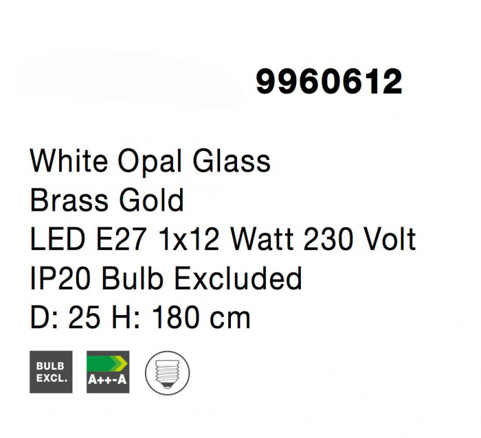 Lustra pendul glob alb cu auriu Ganiza Ø25 cm, sticla opal, E27, 9960612 - Novaluce [7]